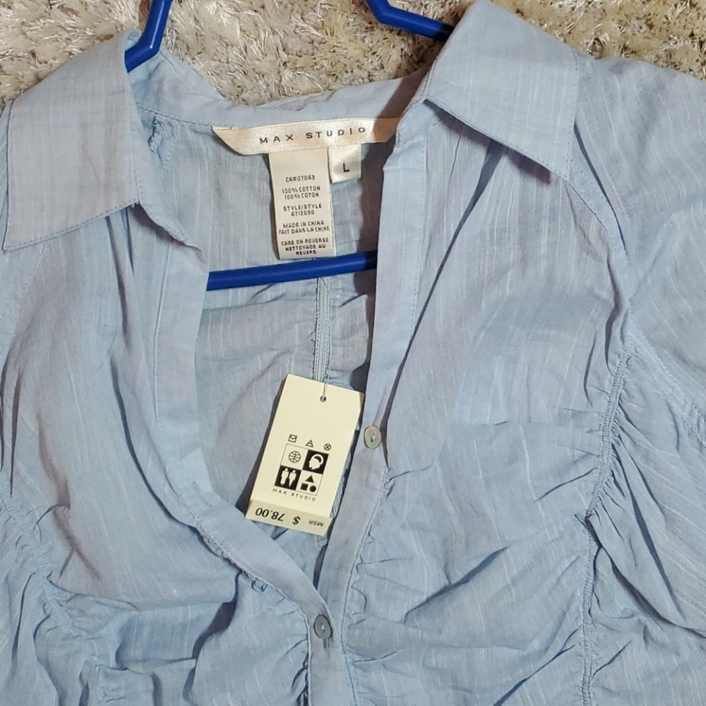 Blue Short Sleeve Blouse - Picture 3 of 3